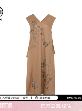 TCH烫钻亚麻设计感洋气慵懒宽松显瘦长款连衣裙女T75B30E5178