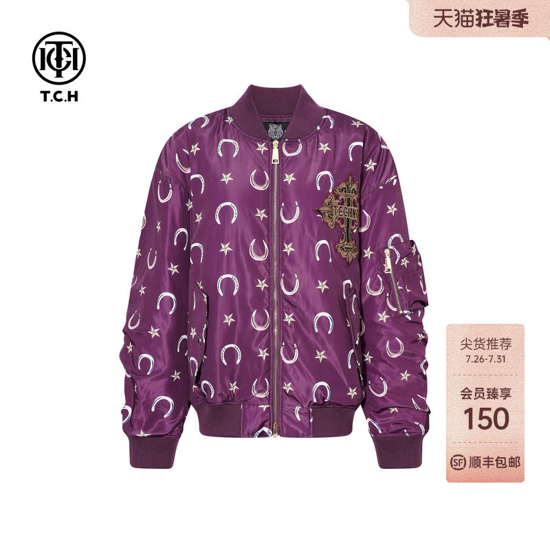 TCH潮牌时尚烫钻棒球领棉服外套女2026春夏新款情侣装T75C18E9002