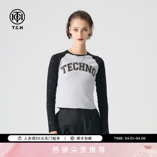 短款 TCH轻奢系列长袖 T恤2025春季 新款 内搭T72A086009 拼接时尚