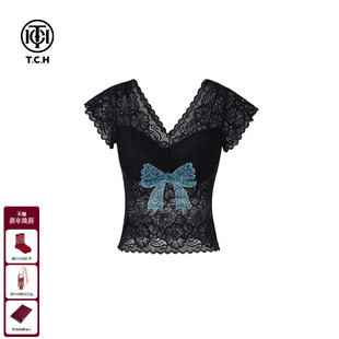 休闲背心T75A03E5020 蕾丝烫钻蝴蝶结时尚 TCH私服2025夏季 新款