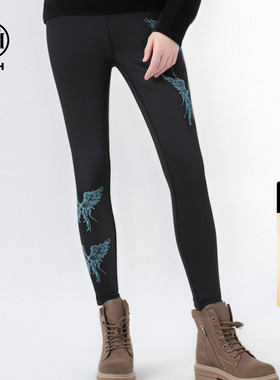 TCH2025秋冬新款烫钻时尚黑打底裤女弹力加绒鲨鱼裤T75D23E1001