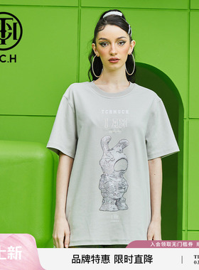 TCH 轻奢潮牌短袖T恤烫钻太空兔夏季款圆领衫T69B106066