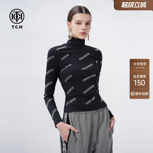 TCH潮牌烫钻满印字母长袖T恤