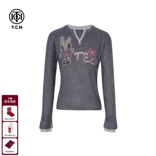 新款 上衣女2025冬季 T75D09E1100 流行好看针织衫 TCH私服烫钻时尚