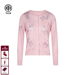 上衣女T75C43E1010 休闲百搭显瘦针织开衫 TCH私服烫钻2025秋季 新款
