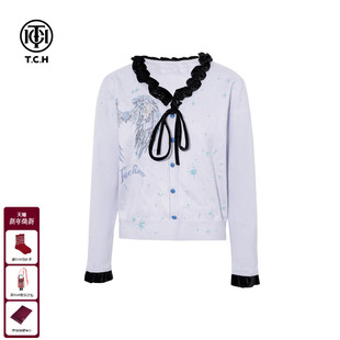 V领木耳边时尚 新款 毛衣T75D09E1227 女2025冬季 TCH气质百搭针织衫