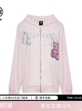 TCH轻奢潮牌烫钻卡通休闲百搭宽松减龄连帽卫衣外套女T75C17E9011