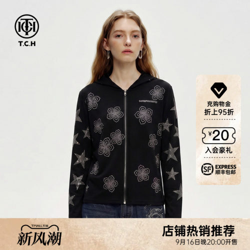 TCH美式休闲黑色连帽拉链外套