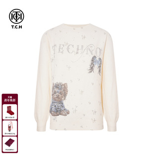 休闲针织衫 新款 潮T75D09E1255 烫钻米色套头毛衣女2025冬季 TCH时尚