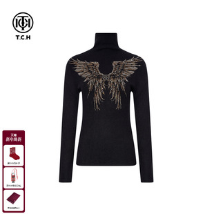 女T75D09E1236 显瘦百搭打底针织衫 TCH25秋冬时尚 烫钻黑色高领修身