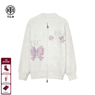 TCH私服25秋冬新款 加厚宽松毛衣外套女T75D27E1038 慵懒风烫钻时尚
