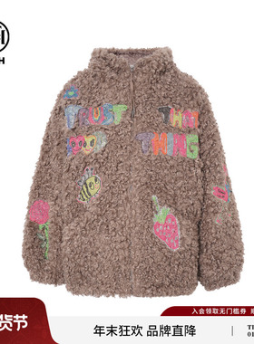 TCH时尚韩版烫钻保暖宽松连帽毛毛外套女2025冬季新款T75D27E5005