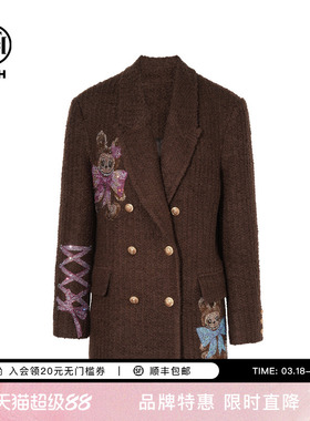 TCH私服烫钻时尚复古羊毛西装毛呢外套女2025秋季新款T75C27E5005