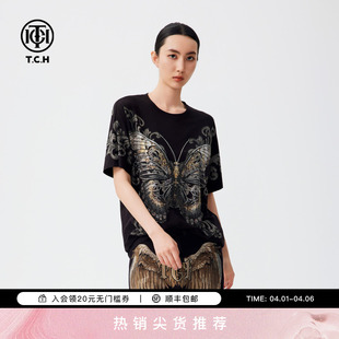 新款 TCH潮牌烫钻短袖 T72C10602026 春季 商场同款 T恤男女个性 时尚