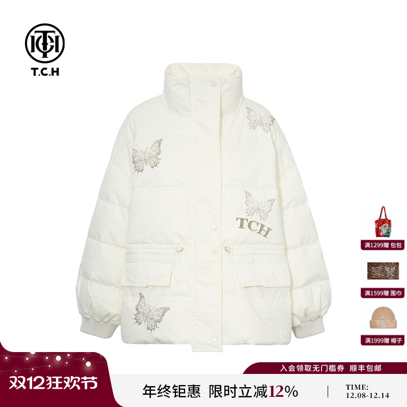 TCH私服烫钻宽松百搭加厚保暖羽绒服外套2025冬季新款T75D19E1018