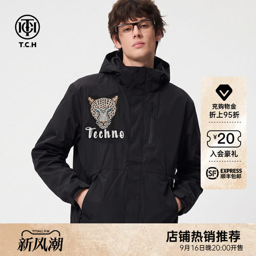 潮牌烫钻休闲连帽黑色外套