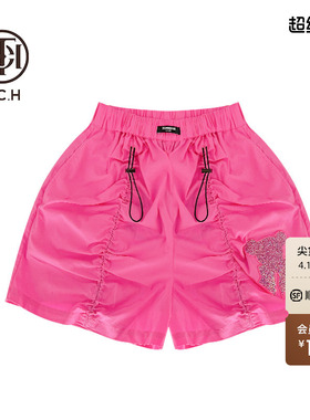 TCH夏季新款烫钻抽绳百搭休闲玫粉色短裤女T72B21E6007