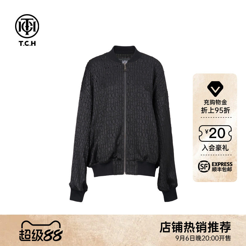 TCH烫钻提花LOGO美式潮流飞行服夹克情侣外套男女2026早秋新款