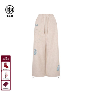 T75D20E1276 新款 TCH可爱小熊烫钻温柔慵懒风阔腿休闲裤 女2025冬季