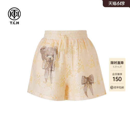 TCH2026春夏新款烫钻休闲时尚百搭宽松短裤女T75A21E5012