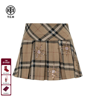 TCH私服烫钻25秋冬新款 学院风A字高腰显瘦百褶短裙女T75D22E1003
