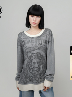 TCH轻奢潮牌烫钻宽松圆领绵羊毛针织衫女2026春夏新款T75C09E9002