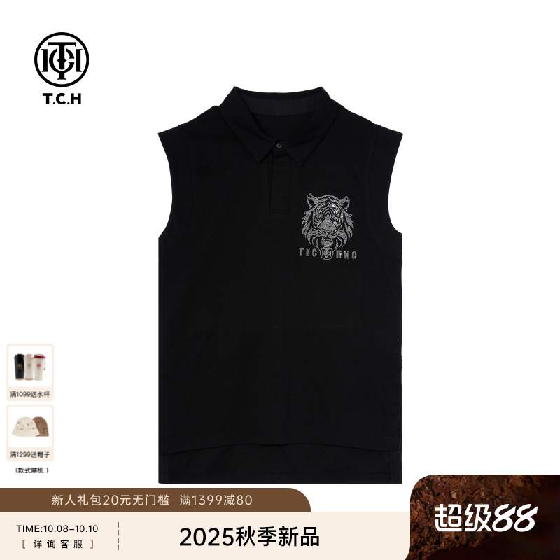 TCH私服烫钻时尚洋气休闲百搭polo领无袖T恤女新款T75C10B1036