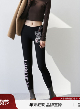 TCH2025冬季新款黑色瑜伽裤烫钻修身显瘦加绒打底裤女T75D23E1006