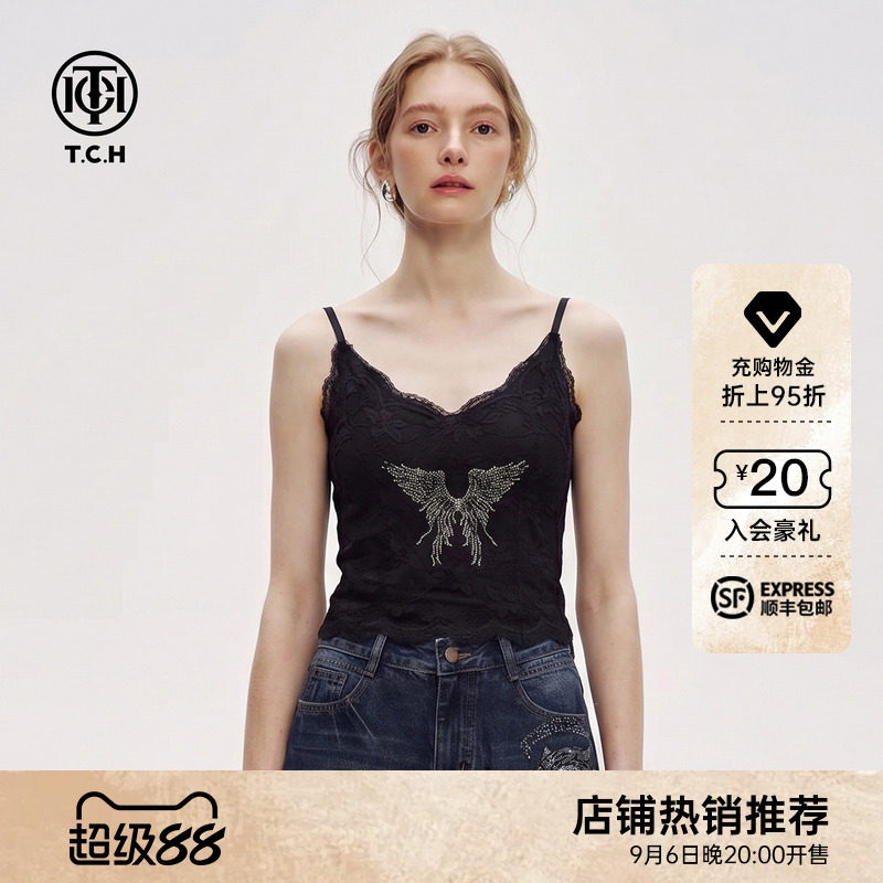 纯欲性感烫钻翅膀黑色蕾丝吊带女图片