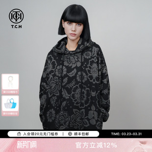 TCH潮牌满印花纹休闲宽松连帽卫衣男女2025秋夏新款 T75C12E9010
