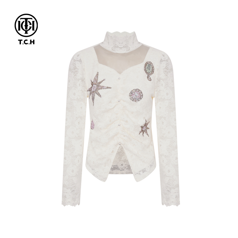 TCH私服烫钻时尚气质修身显瘦打底衫女2025秋冬新款T75D02E5003