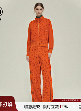 TCH【100%绵羊毛】时尚烫钻橙色立领外套女休闲裤套装T78A07E1039