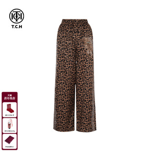 T75C20E5062 女新款 TCH私服小熊烫钻时尚 百搭豹纹垂感直筒休闲长裤