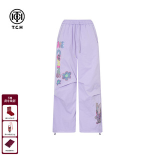 直筒休闲裤 TCH2025冬季 烫钻紫色工装 氛围感时尚 女T75D20E1098 新款