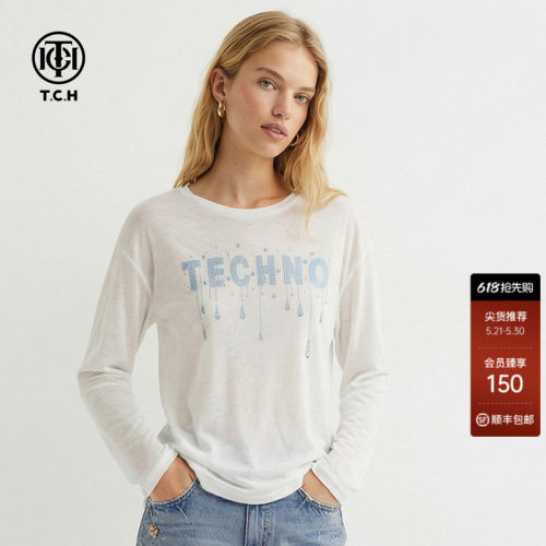 TCH轻薄透气白色烫钻T恤女