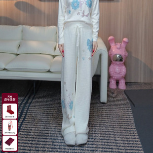 女T75D20E1219 百搭烫钻慵懒风加绒宽松直筒休闲裤 TCH2025冬季 新款