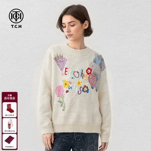 上衣女T75D09E5093 烫钻慵懒风针织衫 TCH2025秋冬新款 减龄百搭时尚