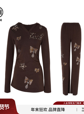 TCH私服烫钻休闲收腰连帽长袖T恤直筒休闲裤套装女T75C07E1013