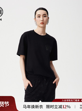 TCH烫钻黑色简约半袖T恤男女同款休闲夏季短袖上衣T72C106068