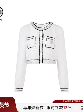 TCH气质减龄烫钻撞色小香风短款辣妹针织开衫外套女秋冬新款