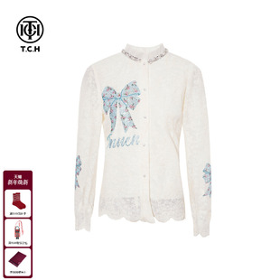 TCH时尚 设计感内搭上衣女T75D13E5003 烫钻蕾丝立领气质百搭衬衫
