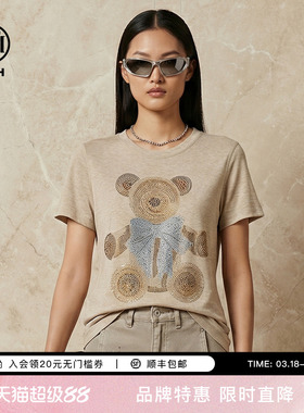 TCH2026春夏新款烫钻小熊休闲百搭圆领短袖T恤上衣女T78A10E1025