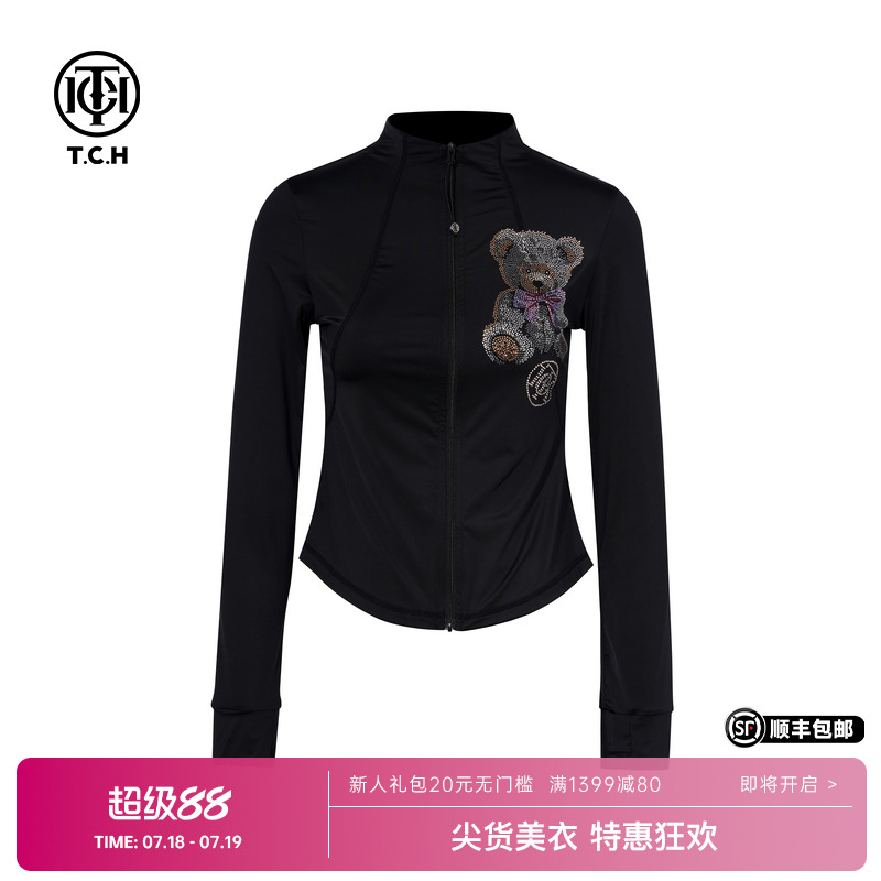 TCH私服烫钻小熊休闲时尚立领修身防晒上衣外套女T75B27E1021