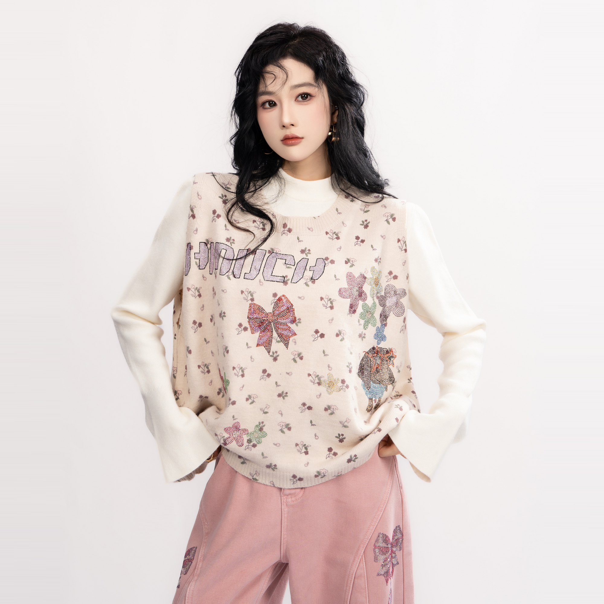 TCH私服烫钻时尚韩版宽松内搭外穿减龄针织马甲背心女T75D09E1079