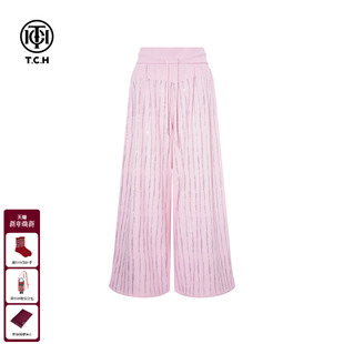 TCH25秋冬时尚 女T75D20E1229 烫钻百搭粉色高腰阔腿宽松显瘦休闲裤