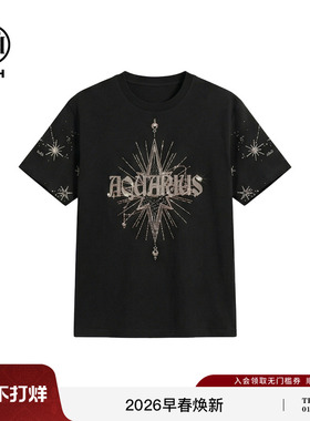 TCH潮酷时尚烫钻星芒圆领黑色短袖T恤女2026春夏新款T78B106021