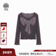 TCH烫钻蝴蝶结木耳边下摆修身 百搭气质紫色打底衫 女T78A02E1018
