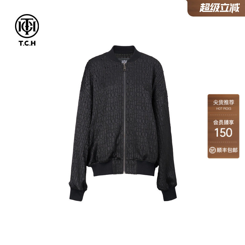 TCH烫钻提花LOGO美式潮流飞行服夹克情侣外套男女2026春夏新款