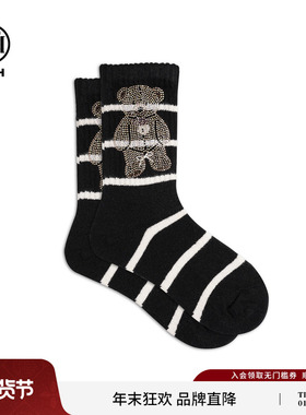TCH条纹轻奢烫钻小熊可爱中高筒袜女潮流保暖袜子秋冬T75D55E1037