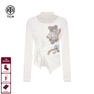 T75D09E5028 新款 TCH私服烫钻气质显瘦蕾丝针织衫 上衣女潮2025冬季